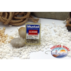 1 boîte de 50 pcs Mustad, cod.220N, n.2, Tous les tours de crochet FC.B1N