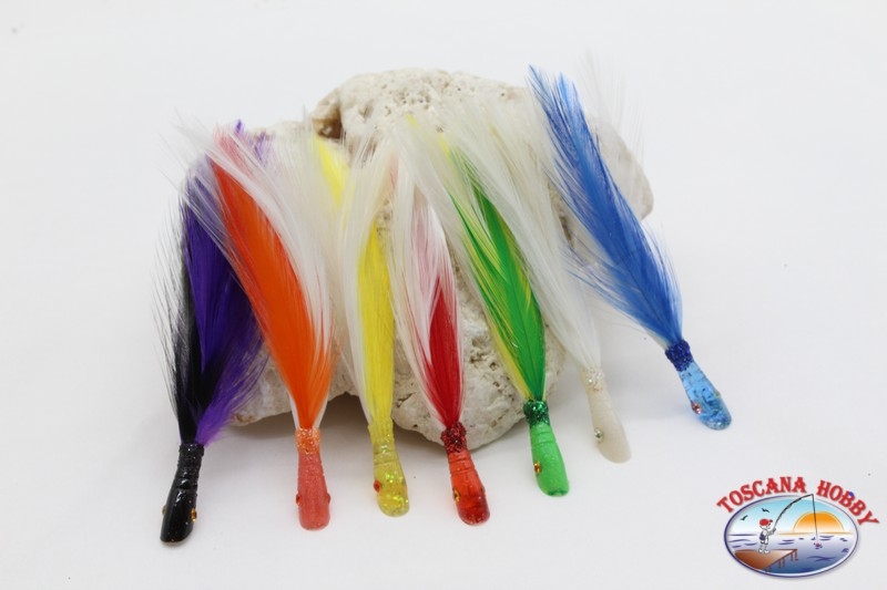Trolling lures: hand-crafted skipjack head with feather 9 cm