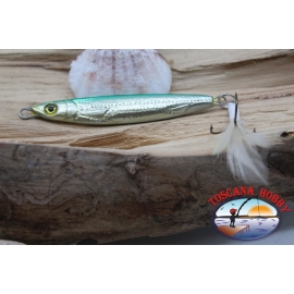 Metal bait J IG, 30gr-7cm, silver green, with feathered anchor