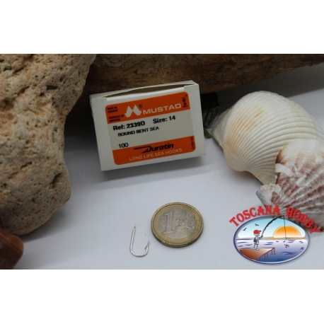 1 Bo Bo 100 piezas ami Mustad, cod.2339D, anzuelos de mar redondos doblados No. 14, FC.B129A