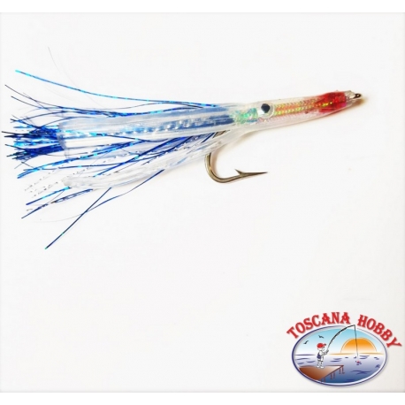 Craft bait with steel hook, 7 cm holographic filaments