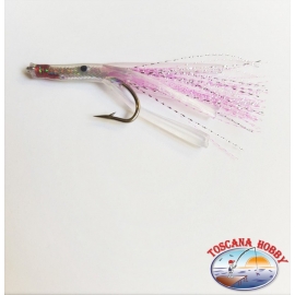 Handmade bait with steel hook, 7 cm holographic filaments. about