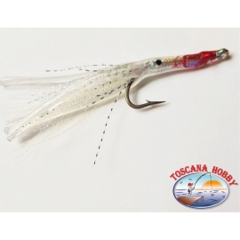 Handmade bait with steel hook, 7 cm holographic filaments. about