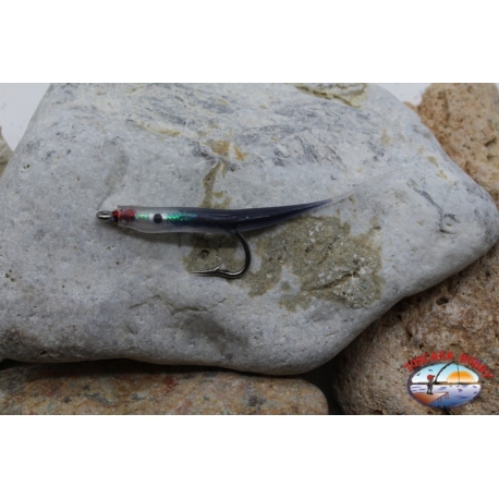 Cebo artesanal de 8cm con anzuelo de acero azul bacalao.74005 Mustad sz.1/0