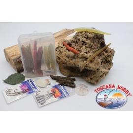 Box assortito con 18 vermi siliconici Yo-zuri 11cm con 2 buste ami Mustad FC.S34