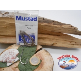 1 Boîte de 7pz Mustad cod. 34007 sz.3/0 en acier, avec couronne FC.F220