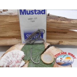 1 Caja de 7pz Mustad-cod. 34007 sz.2/0 acero con corona FC.A221