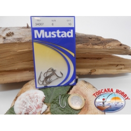 1 Paquete de 10 piezas Mustad-cod. 34007 sz.6 acero con corona FC.A222