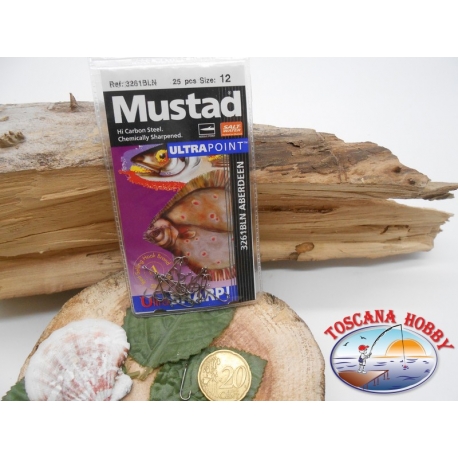 1 Pack de 25 pcs Mustad cod. 3261BLN sz.12 aberdeen avec la couronne FC.A227