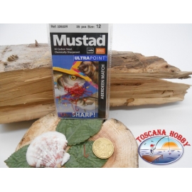 1 Packung 25pz angelhaken Mustad cod. 32602R sz.12, Rot, mit öse FC.A228