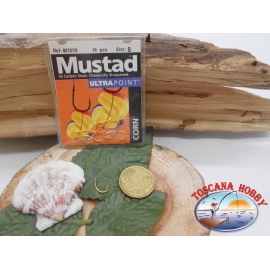 1 Packung mit 10 stk. angelhaken Mustad gold-cod. 60151G sz.8 mit schaufel FC.A249