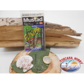 1 Packung 5 stück angelhaken Mustad cod.34043NPBLN sz.4/0-farbig mit öse FC.A258