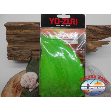 Packung mit ca 100 federn Yo-Zuri cod. Y232-CH grün-chartreuse FC.T25