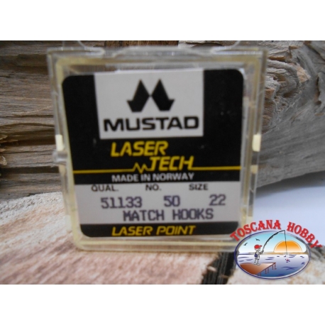 1 confezione da 50pz ami Mustad "laser tech" serie 51133 sz.22 FC.A460