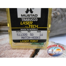 1 confezione da 50pz ami Mustad "laser tech" serie 51132G sz.16 FC.A463