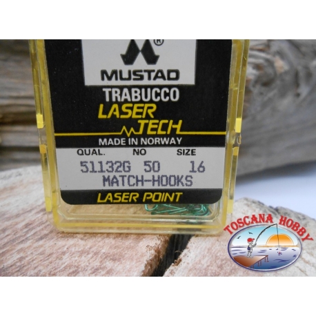 1 confezione da 50pz ami Mustad "laser tech" serie 51132G sz.16 FC.A463