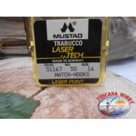 1 confezione da 50pz ami Mustad "laser tech" serie 51147 sz.14 FC.A466