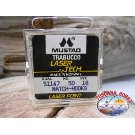 1 confezione da 50pz ami Mustad "laser tech" serie 51147 sz.18 FC.A468