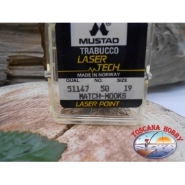 1 confezione da 50pz ami Mustad "laser tech" serie 51147 sz.19 FC.A469