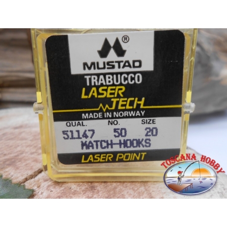 1 confezione da 50pz ami Mustad "laser tech" serie 51147 sz.20 FC.A470