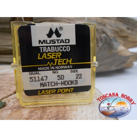 1 confezione da 50pz ami Mustad "laser tech" serie 51147 sz.22 FC.A471