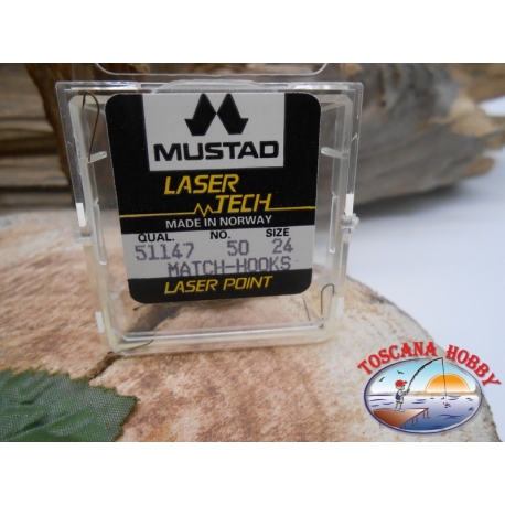 1 confezione da 50pz ami Mustad "laser tech" serie 51147 sz.24 FC.A472