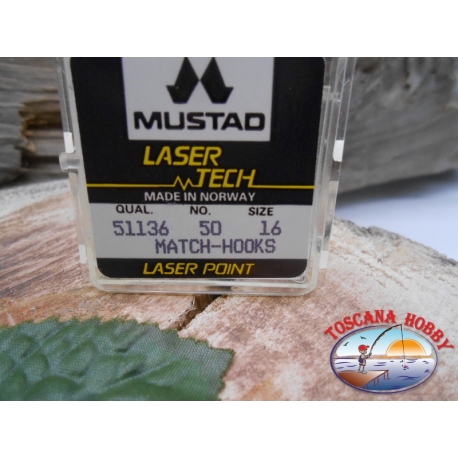 1 packung 50pz angelhaken Mustad "laser-tech" - serie 51136 sz.16 CF.A478