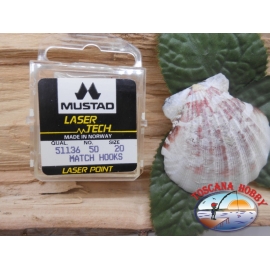 1 confezione da 50pz ami Mustad "laser tech" serie 51136 sz.20 FC.A482