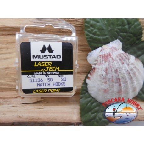 1 confezione da 50pz ami Mustad "laser tech" serie 51136 sz.20 FC.A482