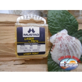 1 packung 50pz angelhaken Mustad "laser-tech" - serie 51136 sz.23 CF.A485