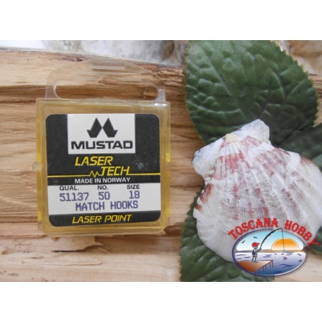 1 confezione da 50pz ami Mustad "laser tech" serie 51137 sz.18 FC.A490