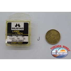 1 confezione da 50pz ami Mustad "laser tech" serie 51140 sz.20 FC.A501