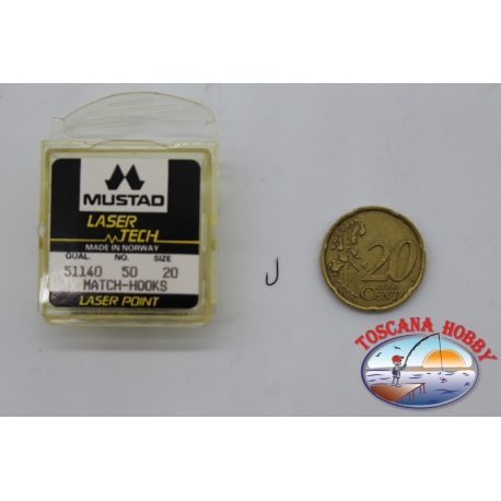 1 confezione da 50pz ami Mustad "laser tech" serie 51140 sz.20 FC.A501