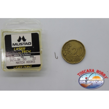 1 confezione da 50pz ami Mustad "laser tech" serie 31513H sz.22 FC.A505