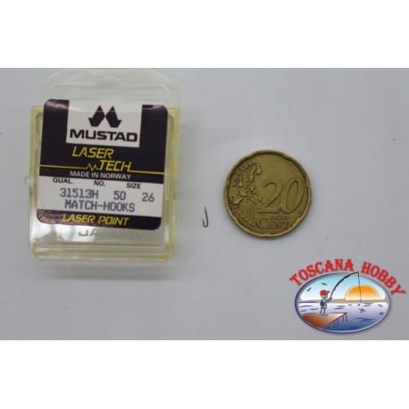 1 pack de 50pcs Mustad "tecnología láser" de la serie 31513H sz.26 FC.A507