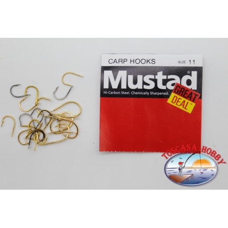 1 paquete de 25 pcs Mustad "gran cantidad" de la serie de ganchos de la Carpa sz.11 FC.A535