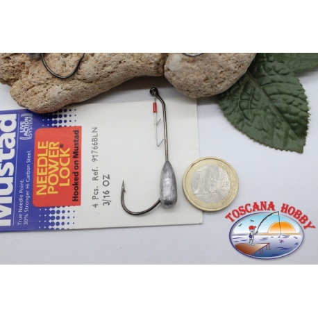 1bustina 4 pz Ami piombati con gancio Mustad, cod.91766BLN-a