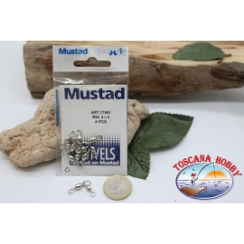 1 Bustina da 6 pz. di girelle Mustad serie 77561 silver sz. 3x4 FC.G65A