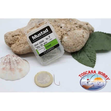 1 box 50pz Angelhaken Mustad cod.220N nr. 7, crystal hook FC.B1B