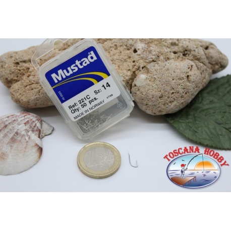 1 caja 50pcs anzuelos Mustad-cod.221C n.14 FC.B2A