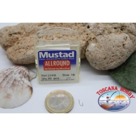 1 boîte de 50pcs hameçons Mustad cod.224N n.18, tous les tours de crochet FC.B4B