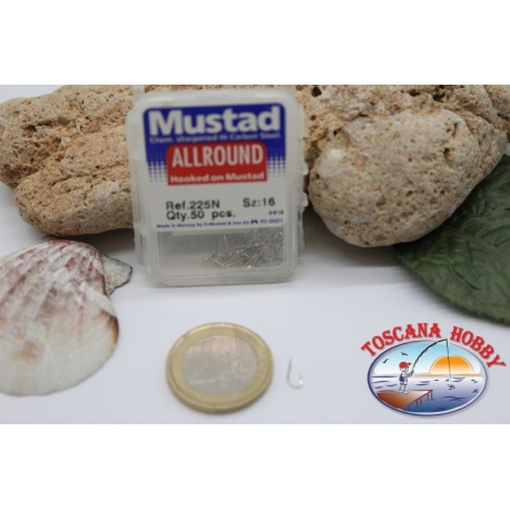 1 boîte de 50pcs hameçons Mustad cod.225N n.16, all-round crochet FC.B6B