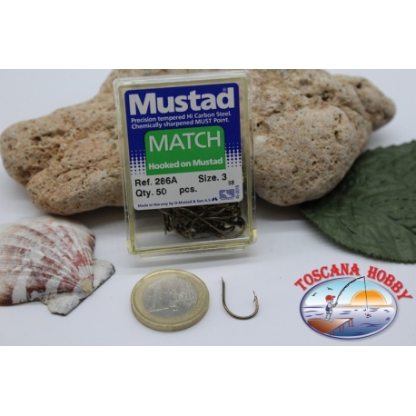 1 boîte de 50pcs hameçons Mustad cod.286A n.Match 3 Crochet FC.B10A