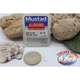 1 boîte de 50pcs hameçons Mustad cod.515N pas.16-à-Tout de FC.B15C