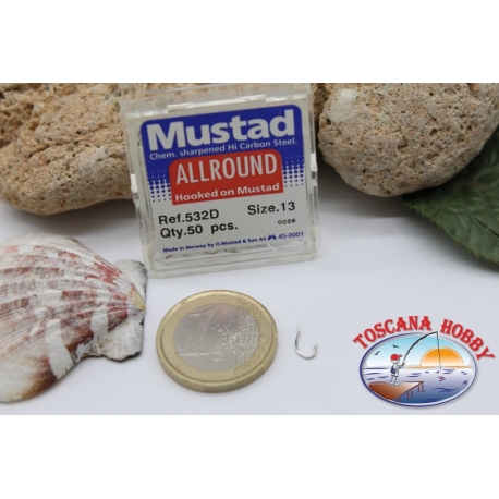 1 boîte de 50pcs hameçons Mustad cod.532D pas.13 Tout Rond FC.B16A