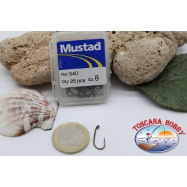 1 boîte de 25 pcs Mustad cod.540 n.8, l'oeillet en FC.B20B