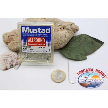 1 caja 50pcs anzuelos Mustad-cod. 1982ID, no.15, gancho de aberdeen FC.B26B