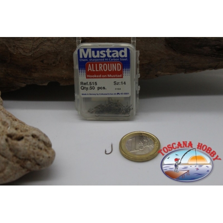 1 boîte de 50pcs hameçons Mustad cod. 515, n.14, All-Round FC.B50B