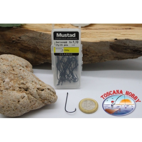 1 box 25 pz ami Mustad cod. 4446B, n.1/0, Kirby hooks, occhiello FC.B62A