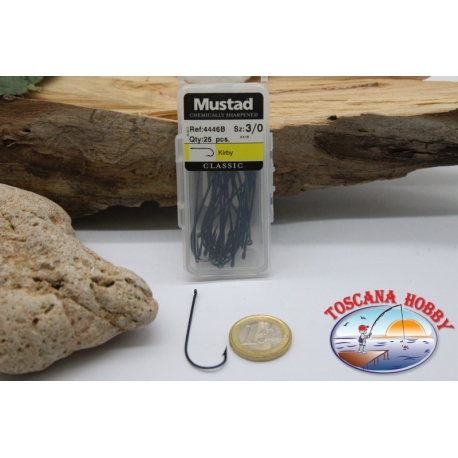 1 box 25 pz ami Mustad cod. 4446B, n.3/0, Kirby hooks, occhiello FC.B62D